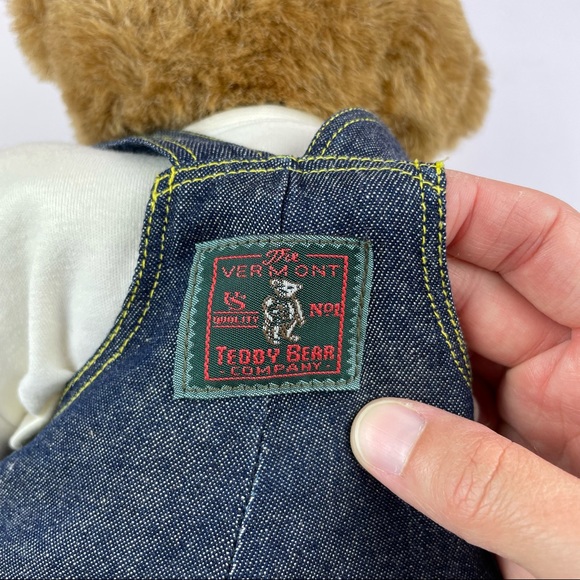 Vermont Teddy Bear Brown Stuffed Animal Denim Overalls - Picture 4 of 8
